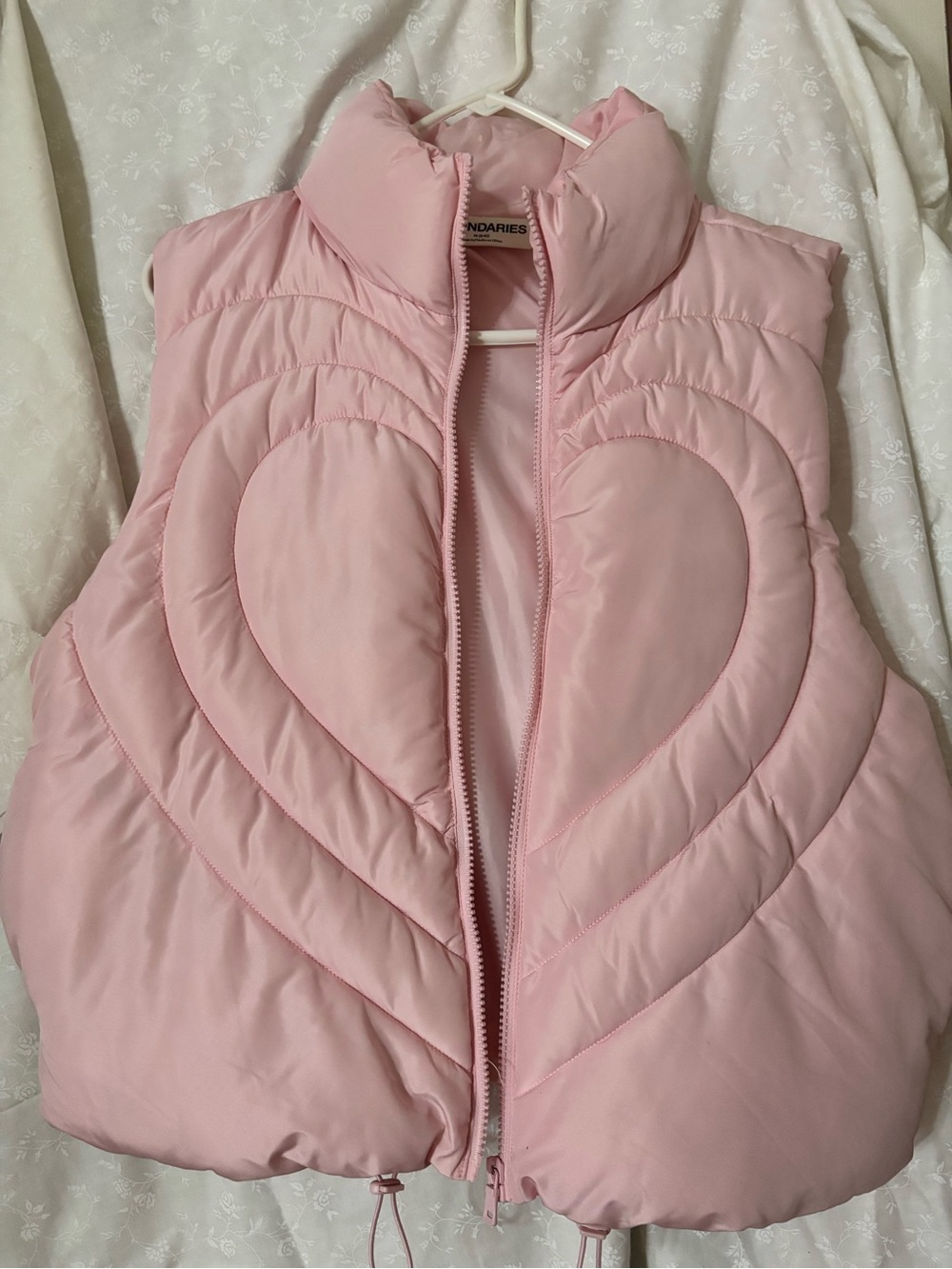 No Boundaries Pink Quilted Heart Puffer Vest